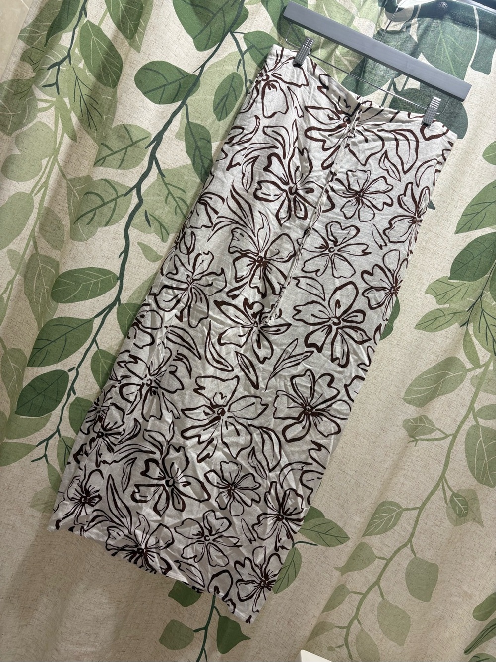 Sincerely Jules Cream Midi Skirt with Brown Floral Outline